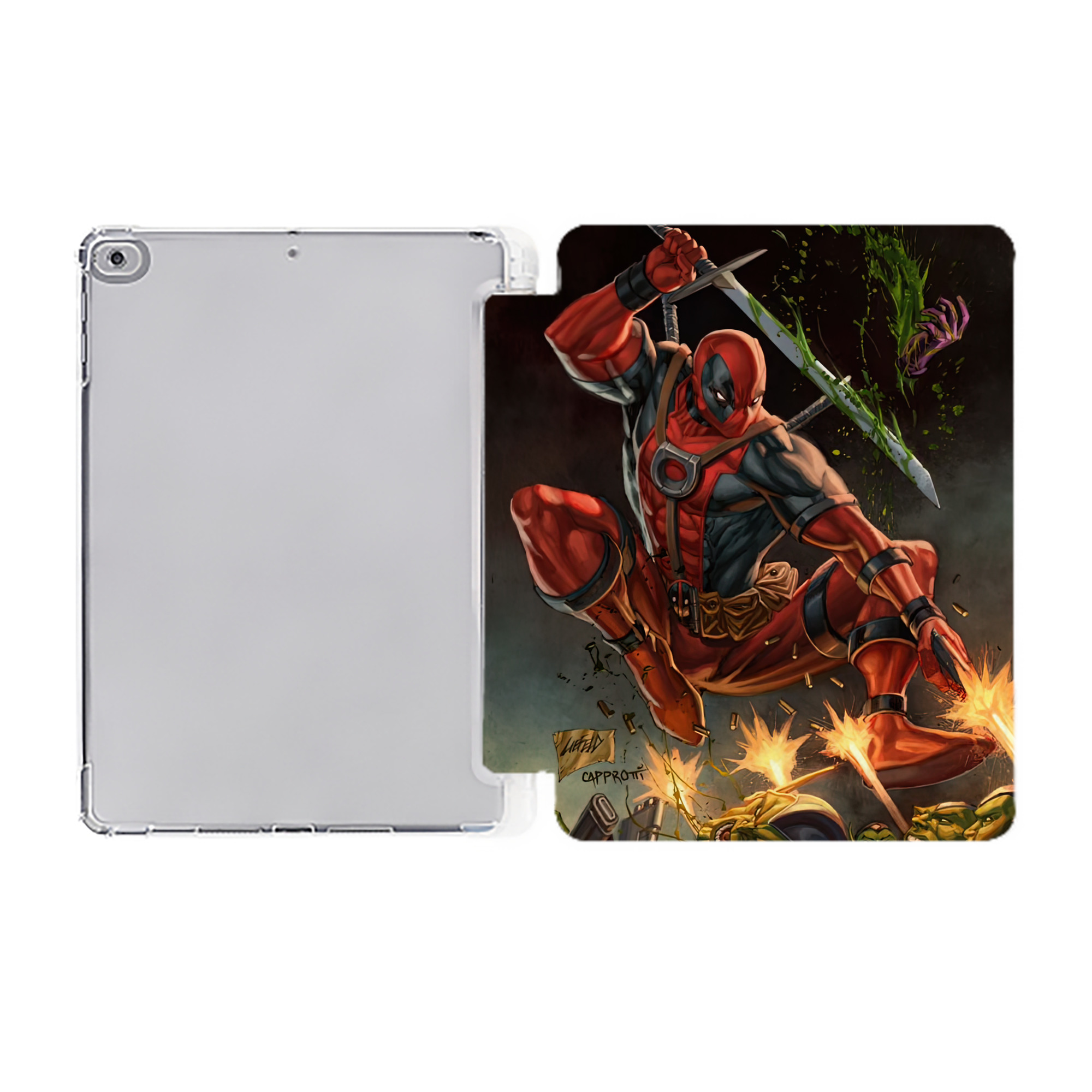 （画像用） Deadpool デッドプール IPad ケース ペン収納付き 三つ折りスタンド PUレザー×シリコン 対応機種9.5/10.5/10.9インチ
